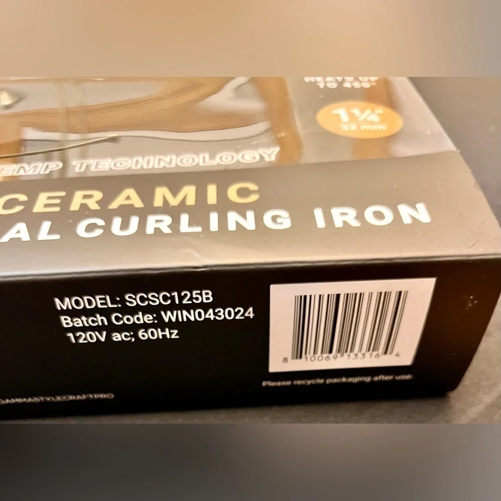 StyleCraft Black Gold Ceramic Stay-Temp Professional 1.25" Curling Iron SCSC125B - Picture 6 of 11